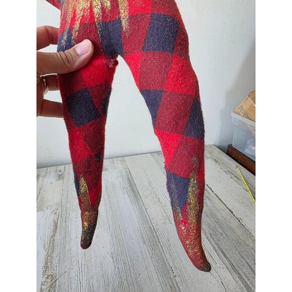 Plush anthromorphic star Sun vintage Xmas decor hanging plaid red blue gold glit - Picture 4 of 8